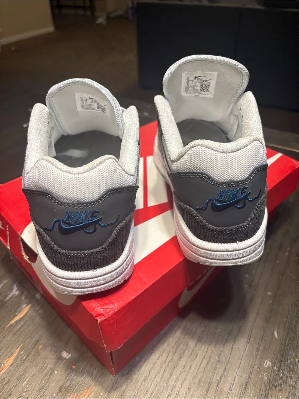 Nike Men’s Air Max 1 Sneakers - White, Gray & Blue